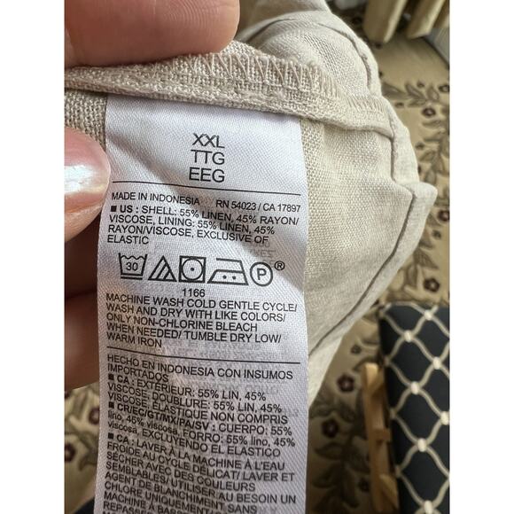 Old Navy Women's Sleeveless Flax Linen Dress smocking 2 pockets beige sz- XXL - Picture 6 of 7